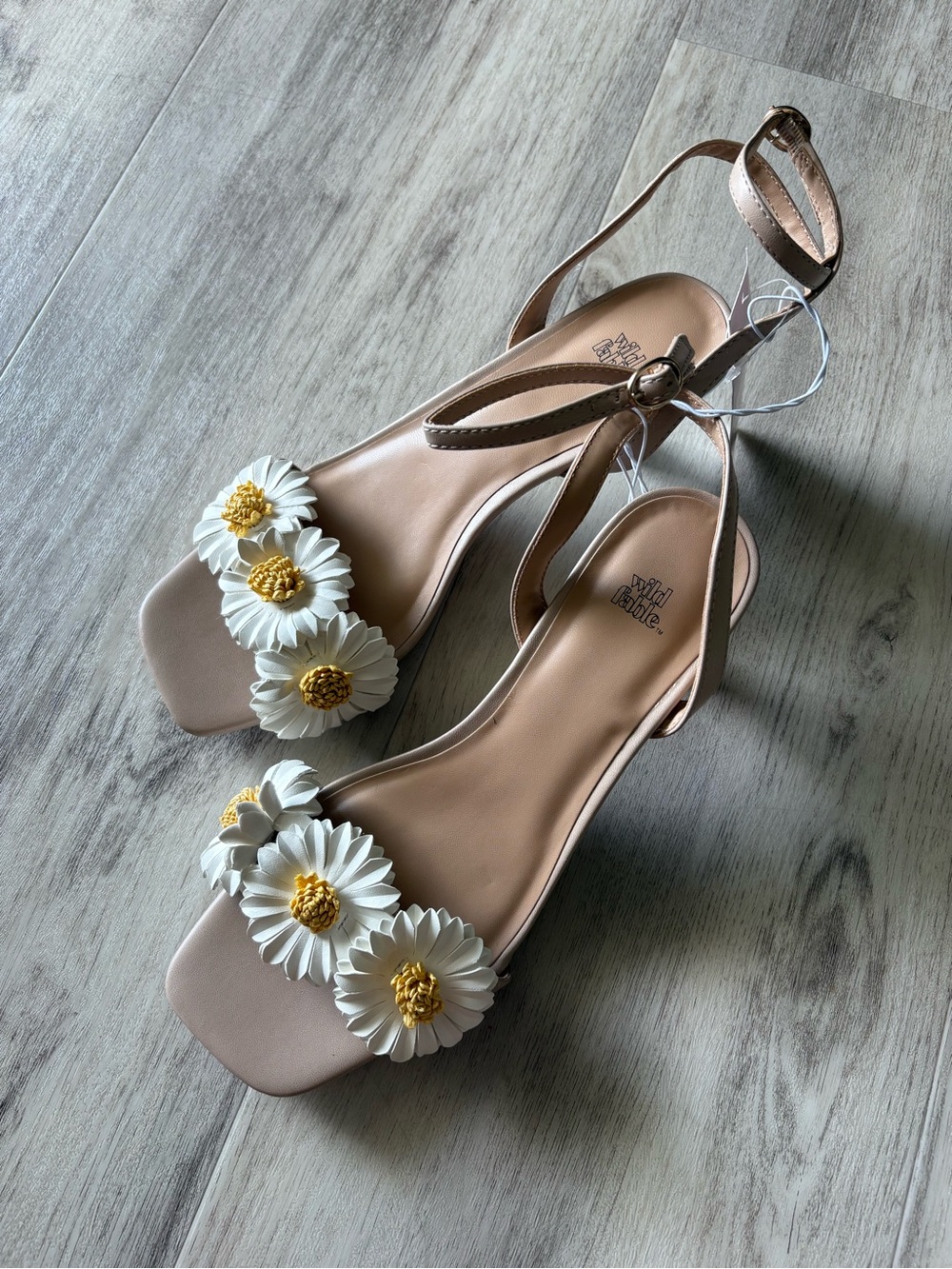 wild fable Pink Ankle-Strap Heels with White & Yellow Daisy Embellishments